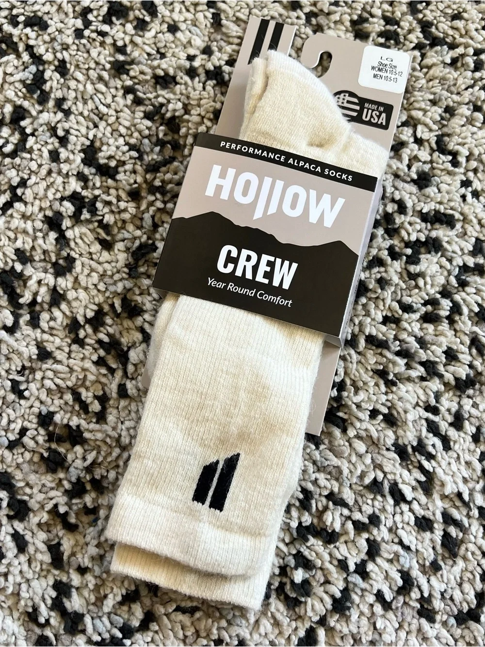 Hollow Alpaca Socks Crew White Unisex Adult Size Large